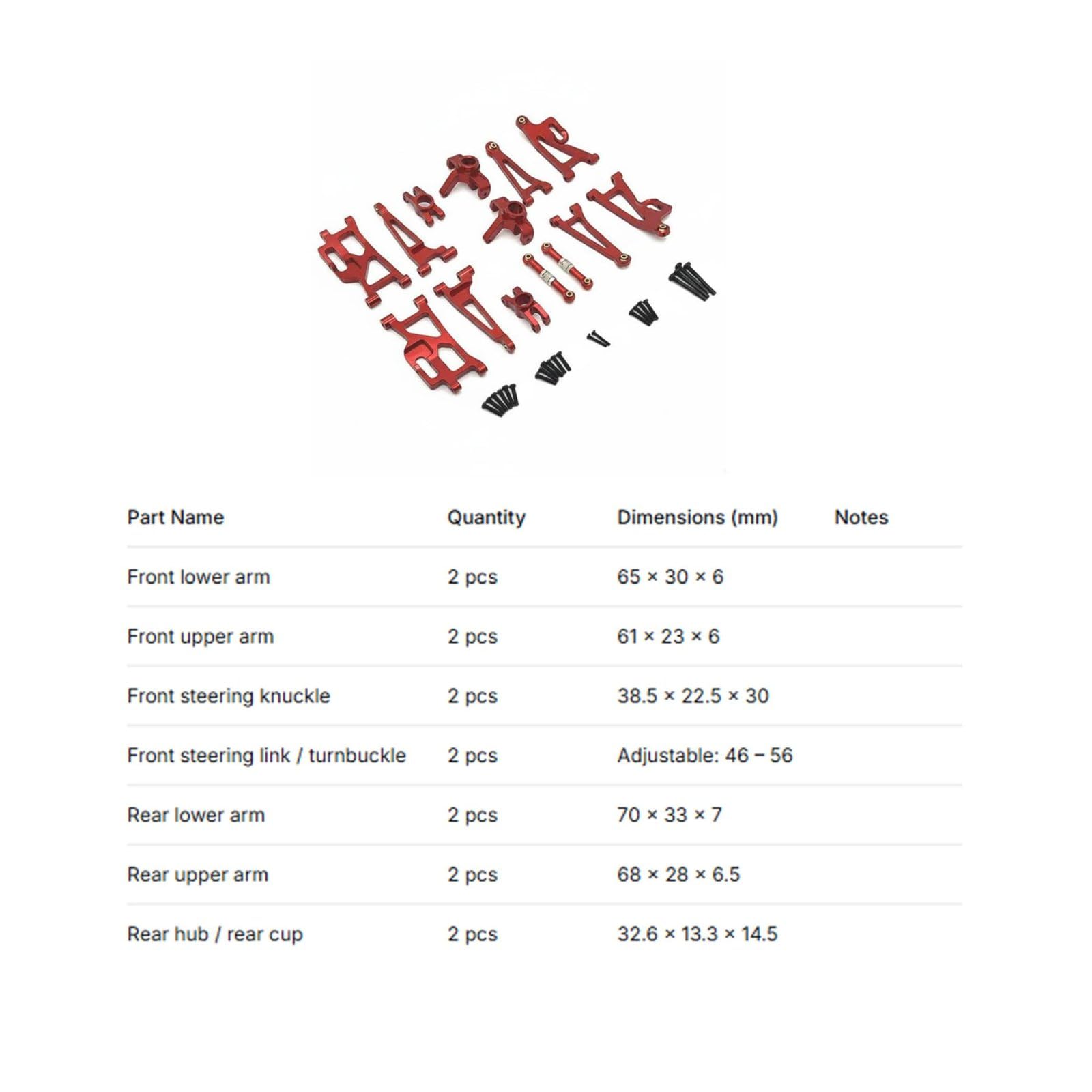Ricambio Rc Upgrade Sospensioni Sterzo Hubs Posteriori Tiranti Regolabili Alluminio 6061 Compatibile 1/14 14209 14210 Adatto a Piste Sterrate Sessioni Tuning Hobbisti, Rosso