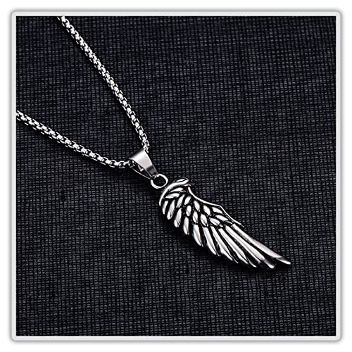 Mgutillart Punk Titanium Steel Angel Wing Pendant Feather Necklace(Steel) #TOP3