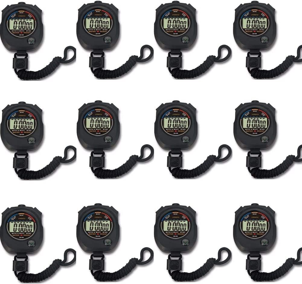 Chronomètre numérique Multifonction pour Le Sport, Grand écran avec Date, Heure et Fonction Alarme, Convient pour Les entraîneurs Sportifs, Les entraîneurs de Fitness et Les arbitres (Lot de 12)