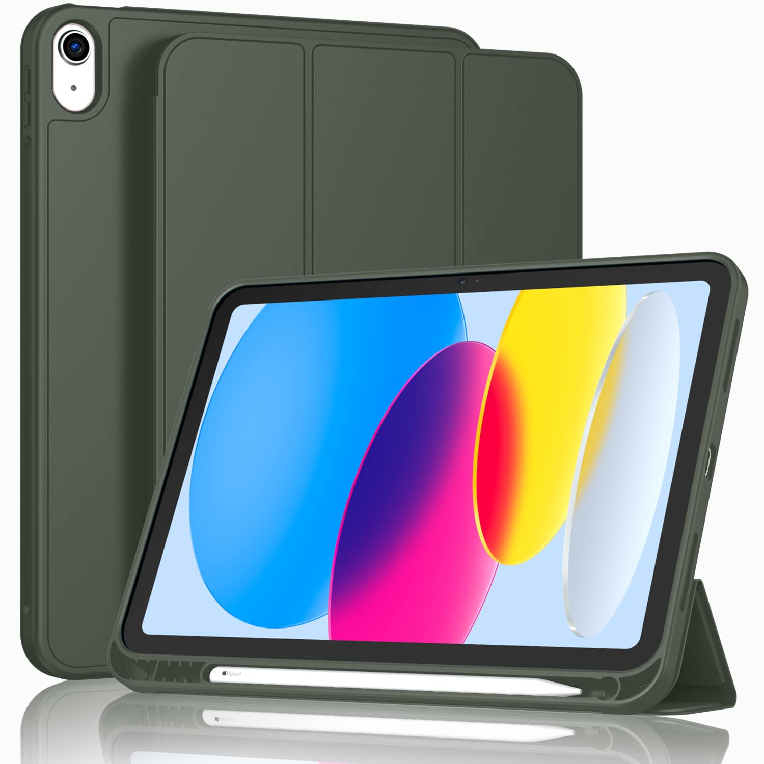 ToaPoia Case for iPad (A16) 11 Inch 2025/iPad 10th Generation 10.9 Inch 2022, Slim Trifold Stand Protective Cover with Pencil Holder and Soft TPU Back,Support Auto Sleep/Wake (Dark Green)