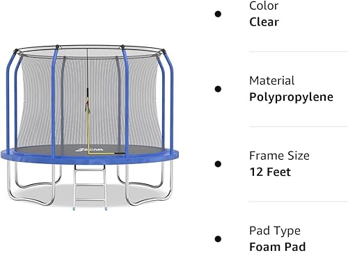 Miniatura 9 de BCAN Trampolín recreativo de 10 pies y 12 pies con recinto de red para niños, capacidad de peso de 450 libras, 480 libras, aprobado por ASTM,