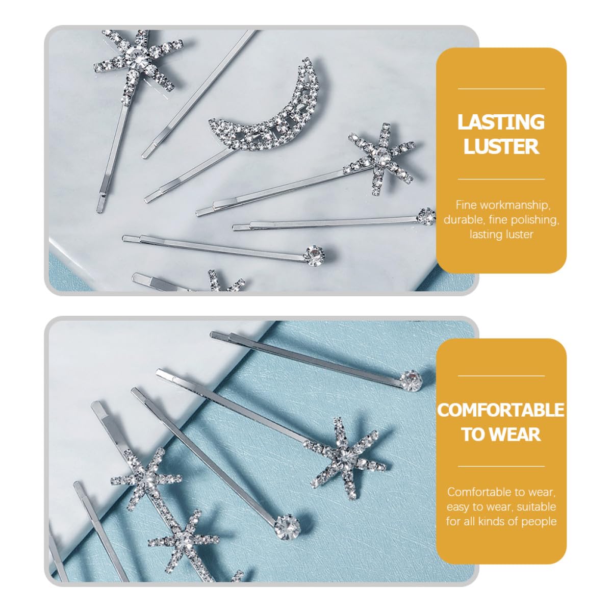 Zerodeko Rhinestone Hair Barrettes Set for Women Crystal Hair Clip Stylish Side Bang Barrette for Daily Wear and Special Occasions