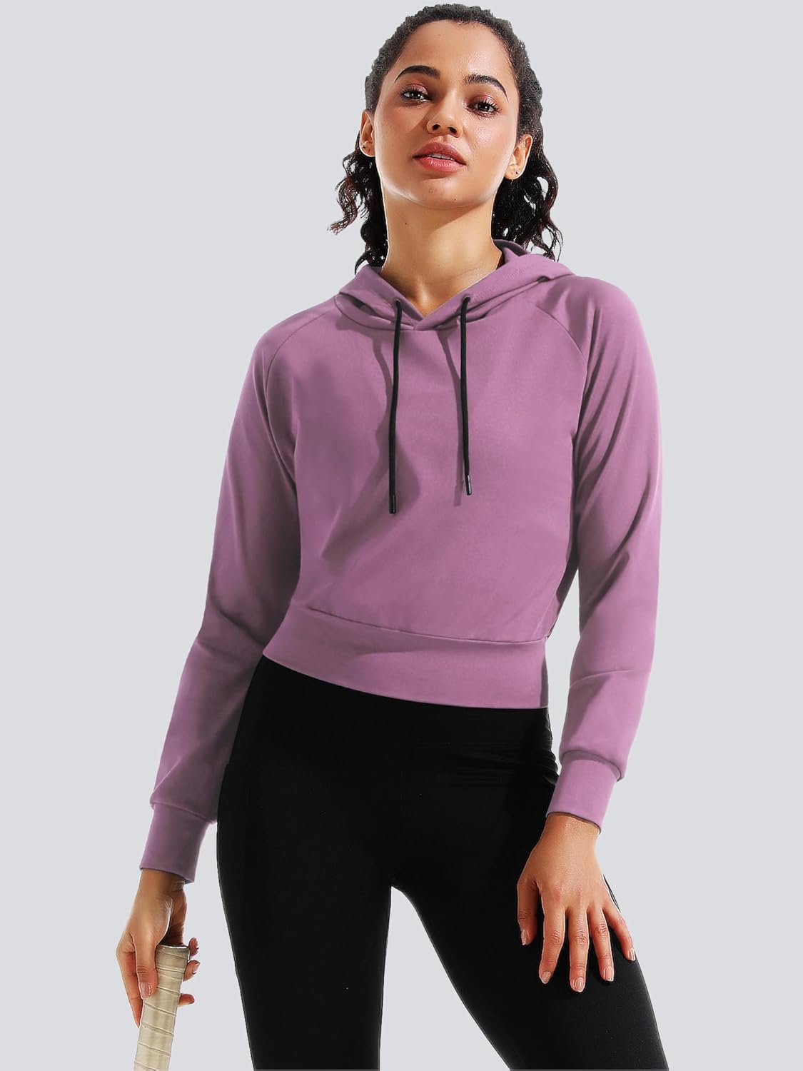 CADMUS Women's Workout Long Sleeve Shirts with Hoodie Sweatshirt Running Crop Top - Image 2