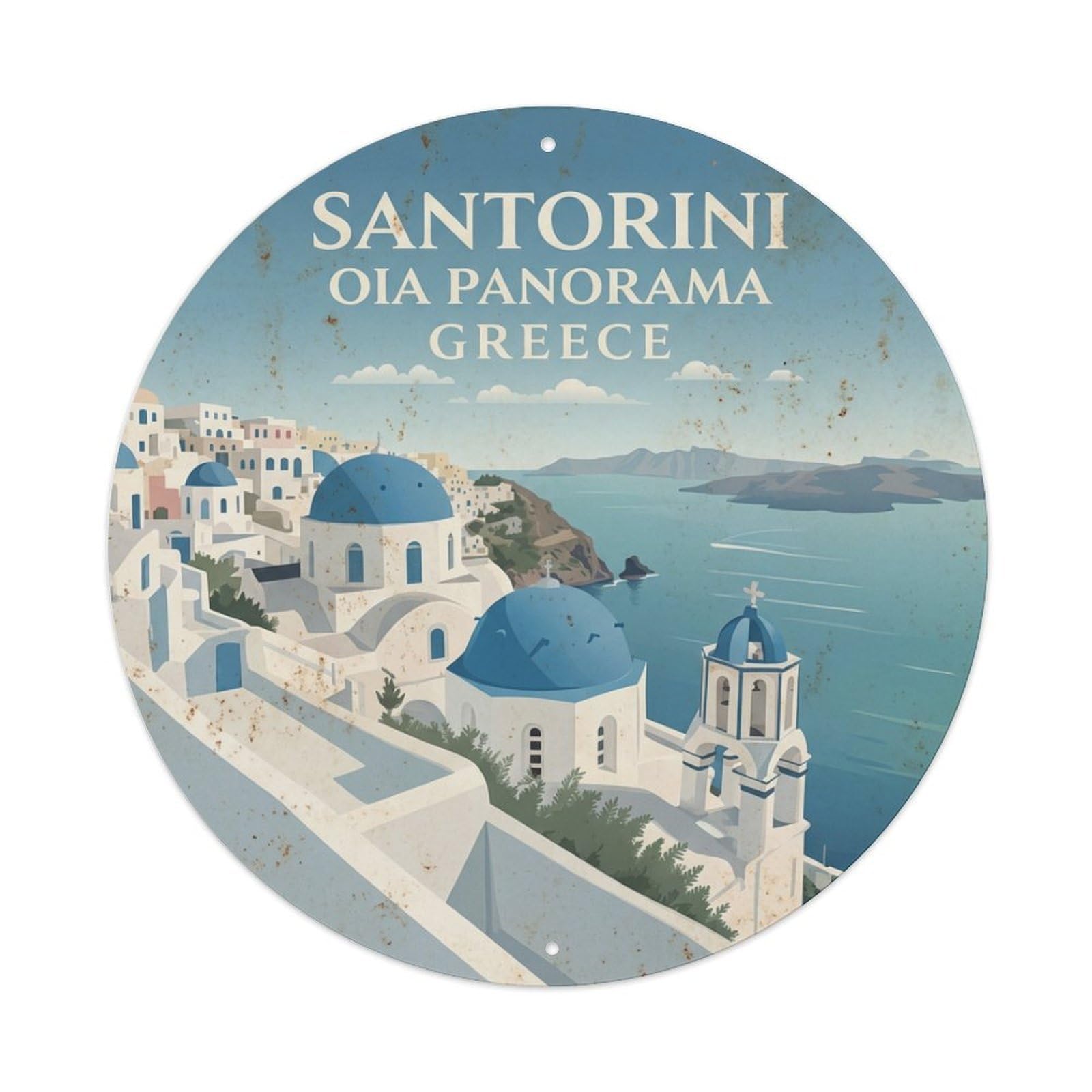 Galvaxio Style Vintage Travel Oia Santorini Panorama 1 Metal Tin Sign