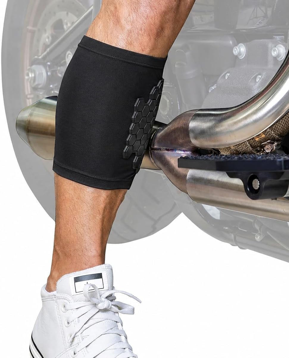 BurnJacket Max Motorcycle Exhaust Pipe Burn Protective Sleeve Leg Guard with Triple Layer Protection, Fits 12.5 - 16 Inch Calf - Heat Shield for Legs - Calf Guard - Premium Motorcycle Accessories