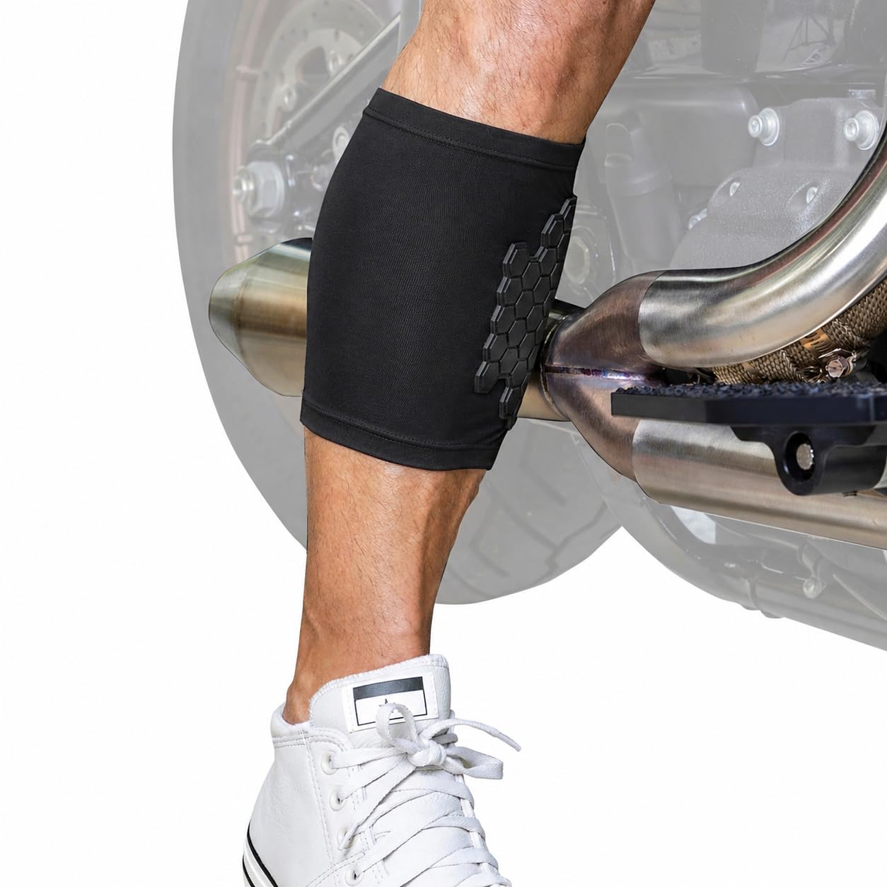 BurnJacket Max – Motorrad-Auspuff-Verbrühungsschutz mit dreischichtigem Schutz, passend für 31,8 cm bis 40,6 cm Wadenlänge, Hitzeschild für Beine