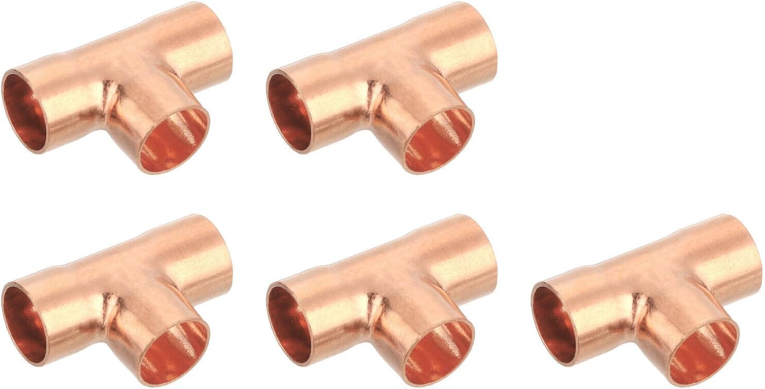 Toolparts And Accessories 5 Pcs 0.55 Inch Tee Copper Fittings With Sweat Solder 39x27mm (#CN#130824-13928)