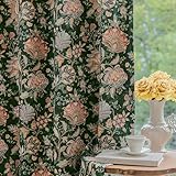 FMFUNCTEX 100% Boho Blackout Floral Curtains for Bedroom, Vintage Flower Patternd Emerald Green Curtains 63 Inch Length for Living Room Darkening Thermal Insulated Grommet Window Drapes 2 Panels