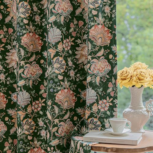 FMFUNCTEX 100% Boho Blackout Floral Curtains for Bedroom, Vintage Flower