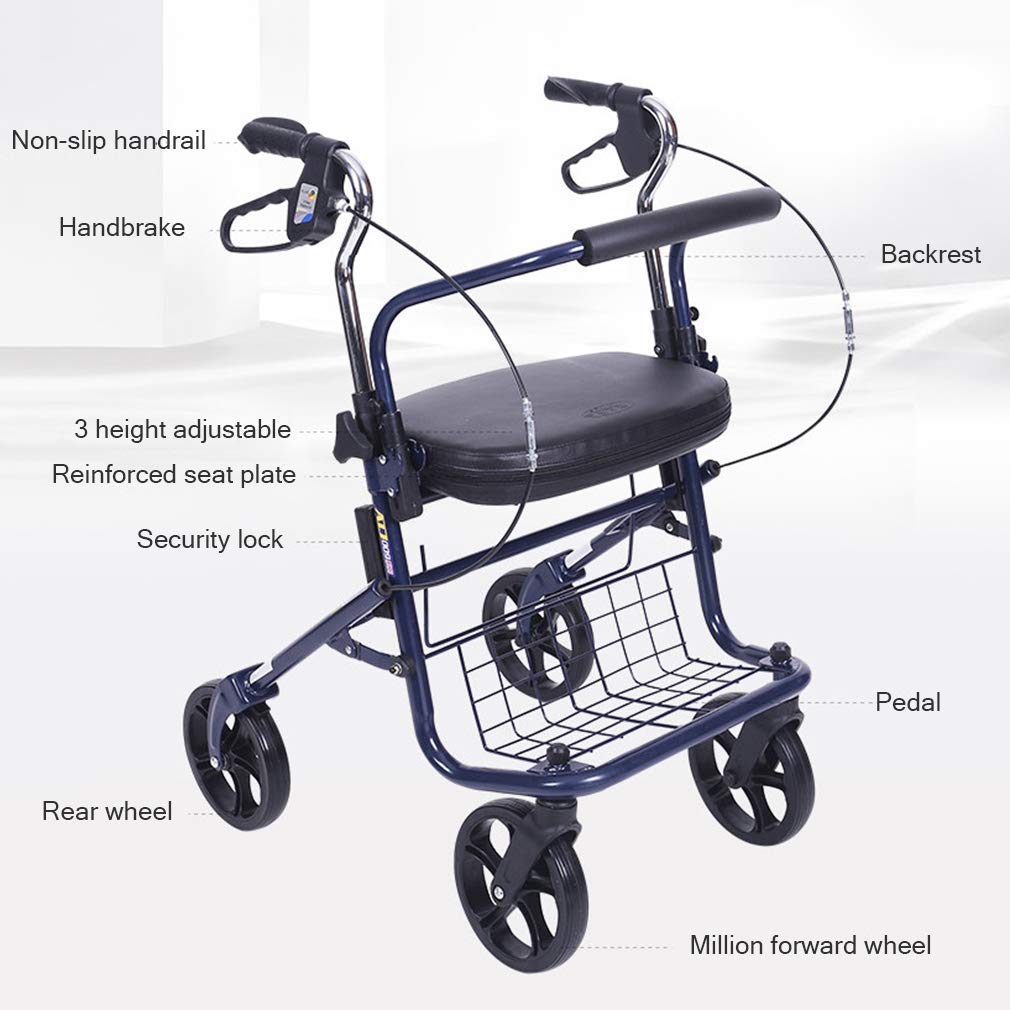 Andador Andador con Asiento y Ruedas Ayudas para Caminar de Movilidad Médica Plegable, Andador con Cesta de Almacenamiento,Azul Interesting