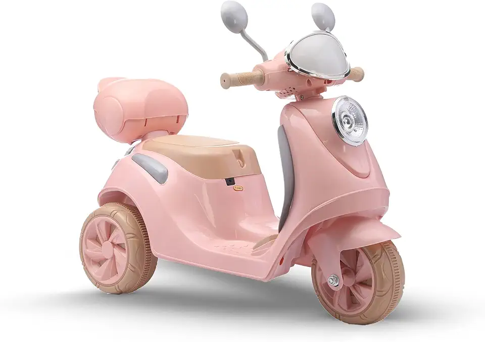 Bang Toys - Scooter Elétrica Infantil Bella T3 6V - com Bagageiro, Luzes de LED, Sons, Entrada USB/MP3, Indicador de Bateria - Suporta até 30kg - Cor Rosa