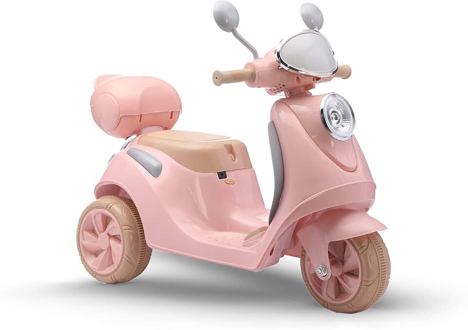Bang Toys - Scooter Elétrica Infantil Bella T3 6V - com Bagageiro, Luzes de LED, Sons, Entrada USB/MP3, Indicador de Bateria - Suporta até 30kg - Cor Rosa