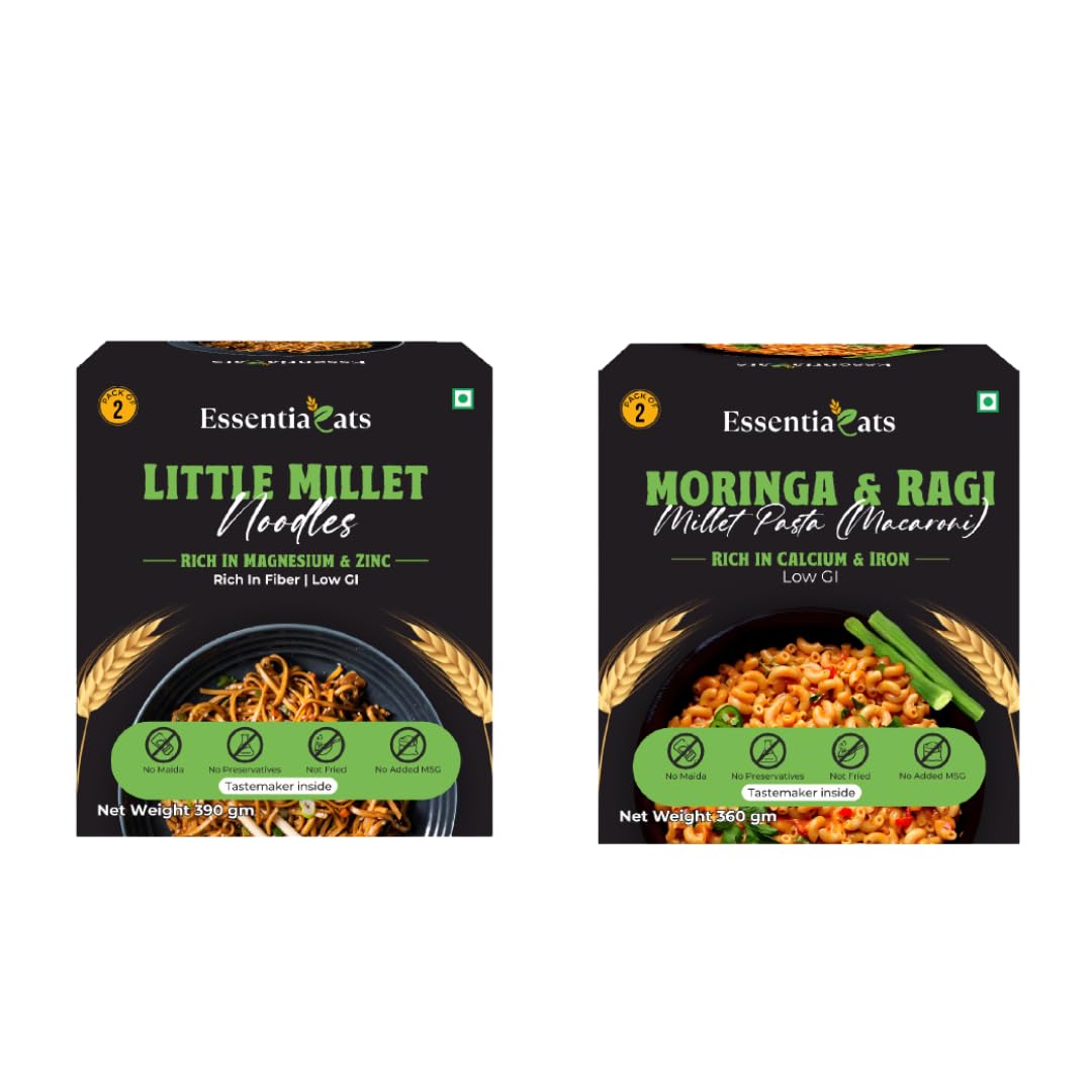Essentiaeats Healthy Little Millet Hakka Noodles & Moringa Ragi Pasta Macaroni Combo | No Maida, Low GI, Not Fried, No Preservatives | Sun Dried | Noodles 390gm & Pasta 360 gm (B0DDY4S1HW) Amazon Price History, Amazon Price Tracker
