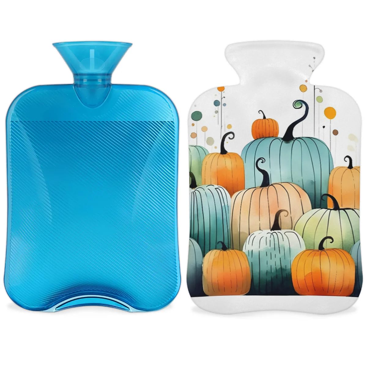 Hot Water Bottle with Soft Cover,2L Fantastic Pumpkin Hot Water Bag for Hot and Cold Compress, Hand Feet Warmer, Dreamy Pumpkin Rubber Hot or Cold Water Bottle Halloween Christmas Decorations