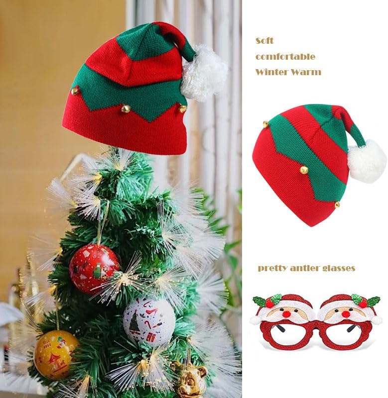 Miniatura 5 de MIMOMA Sombrero de punto de elfo navideño para niños, gorro de Papá Noel de Navidad, gorro de punto cálido para niños, adultos, campanas, elfos,