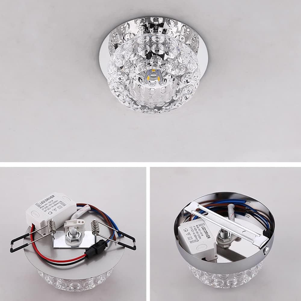 3 Pack Crystal LED Downlight Recessed Baffle Trim Colored LED Recessed Downlight Round Crystal Spotlight Daylight Retrofit Downlight for Living Room, Kitchen, Bedroom, Corridor Lighting