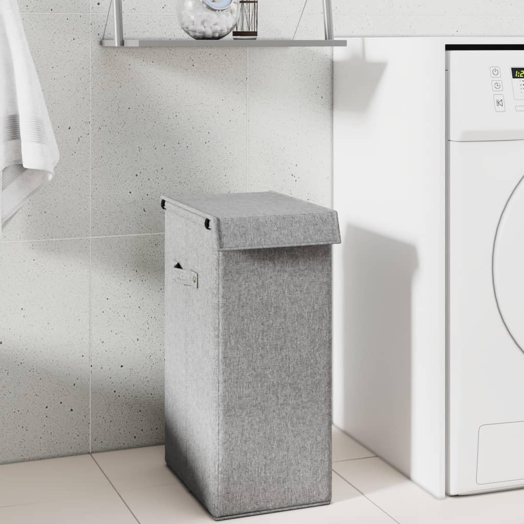 Cesto Biancheria Pieghevole Grigio 26x34,5x59,5 cm Lino Finto | Con Coperchio, Borsa Interna Rimovibile, Manici Laterali, Facile da Montare