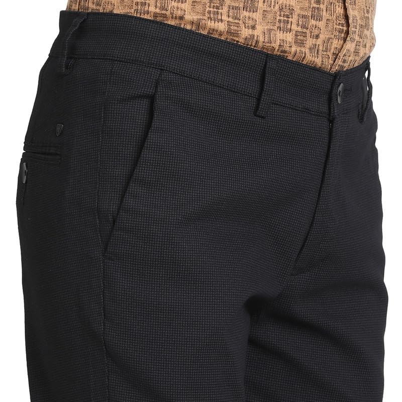 Image of Turtle Men Cotton Stretch Black Printed Narrow Fit Flat Front Casual Trouser