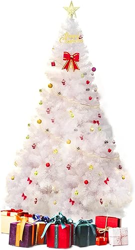 Miniatura 9 de Árbol de Navidad blanco artificial con bisagras de 6 pies con soporte de metal sólido y decoraciones, apto para interiores y exteriores, 800 puntas