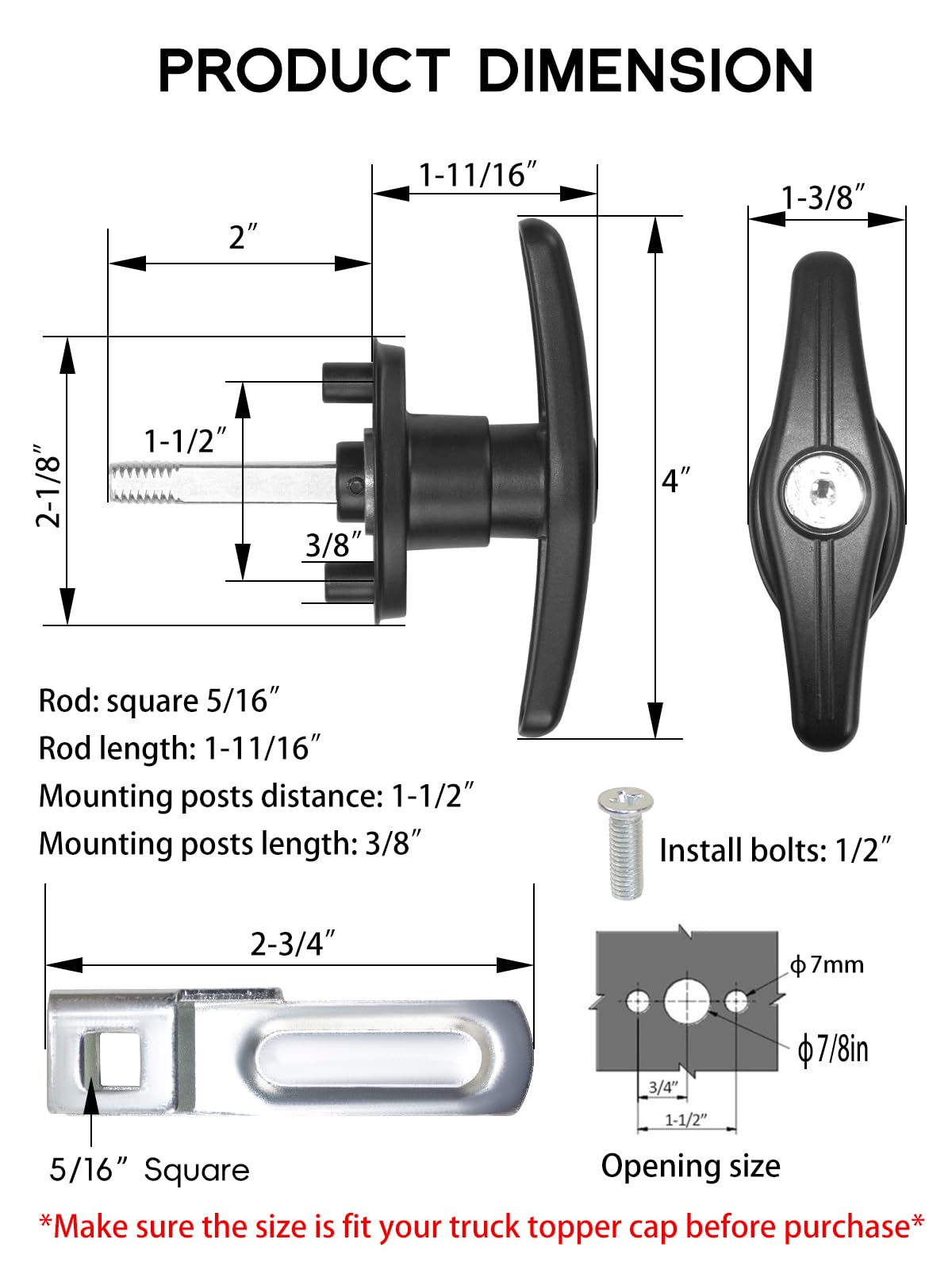 BAUER CHROME CLOCKWISE T-HANDLE LOCK KIT BP657, Truck Cap, Topper - Foto 9