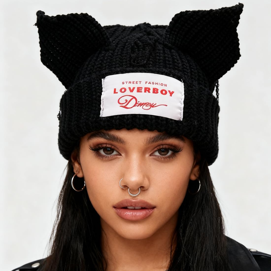 Cat Ear Beanie Cat Ear Hat Y2k Hat for Women Men Unisex Knit Beanies Soft Slouchy Warm Crochet Cap - Image 3