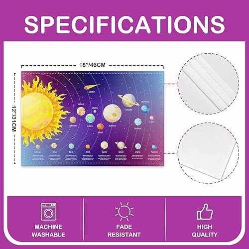 Miniatura 4 de jejeloiu Juego de 4 manteles individuales para mesa de comedor educativa, para niños, universo, sistema solar, planetas, manteles individuales de