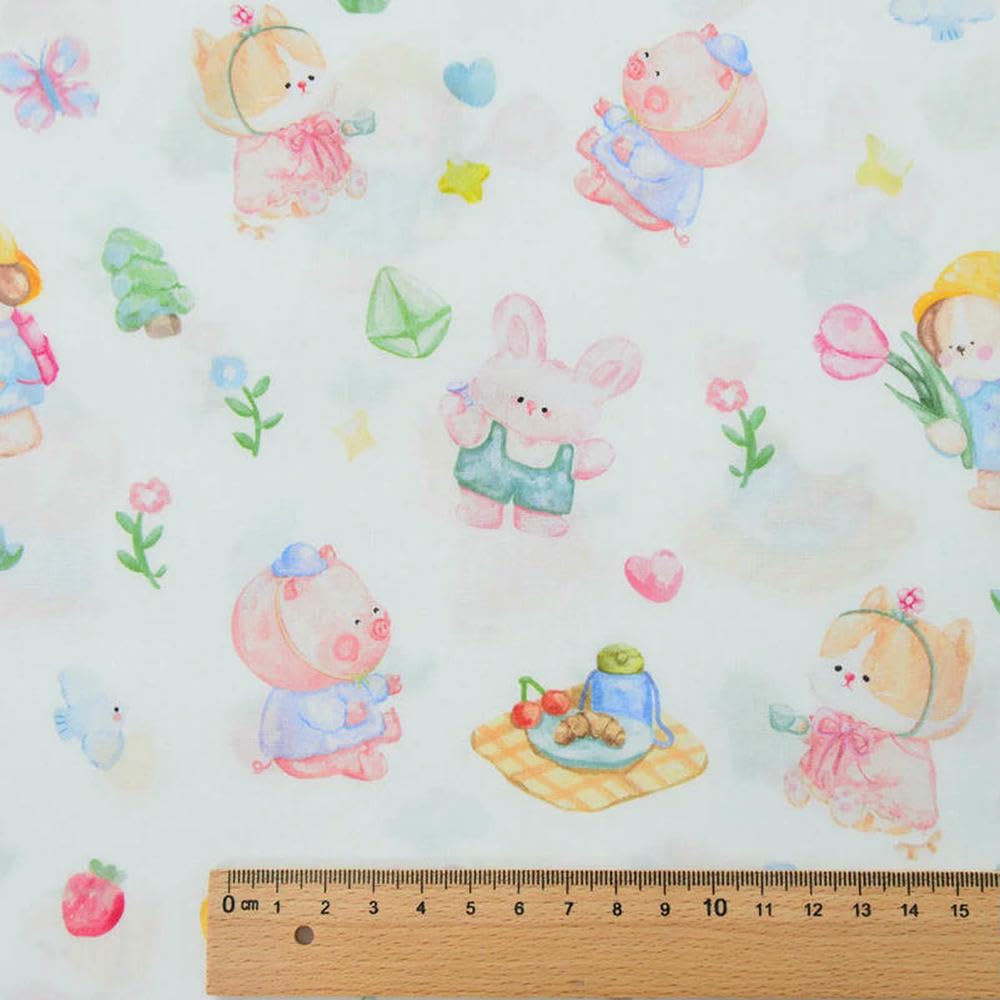 Tela de gasa estampada con animales dibujos animados algodón