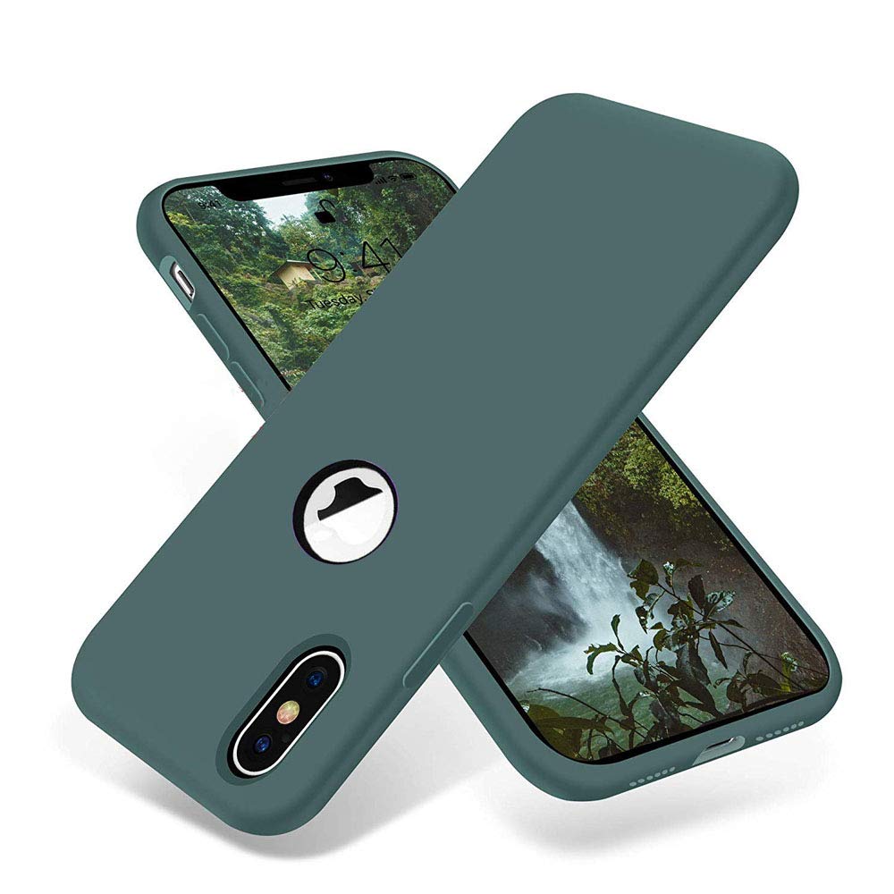 For Iphone X Premium Soft Liquid Silicone case Full Body Protection Anti-Scratch Shockproof Drop Protection Slim Rubber Cover (Green)