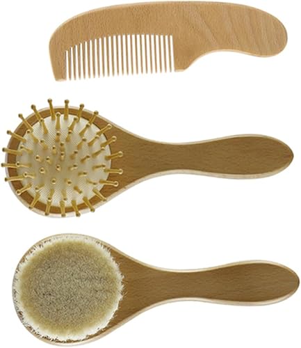Juego de peine de masaje infantil Cepillo de pelo recién nacido Cepillo de pelo de madera Peine para tapa de cuna