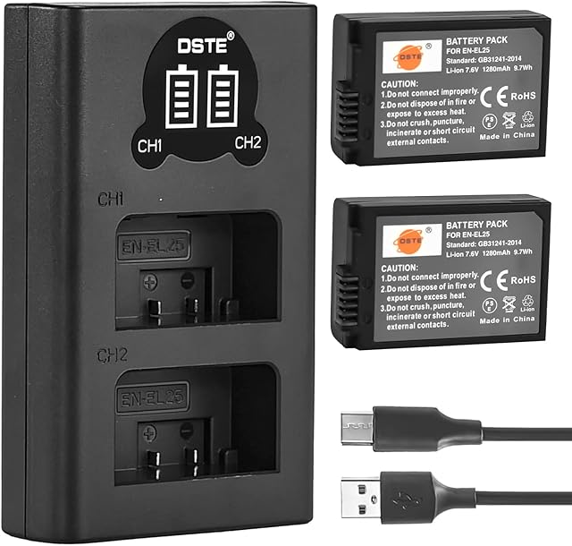 DSTE 2PCS EN-EL25 EN-EL25a Rechargerable Battery (2-Pack) and Smart LED Dual USB Charger Compatible with Nikon Z50, ZFC Digital Camera