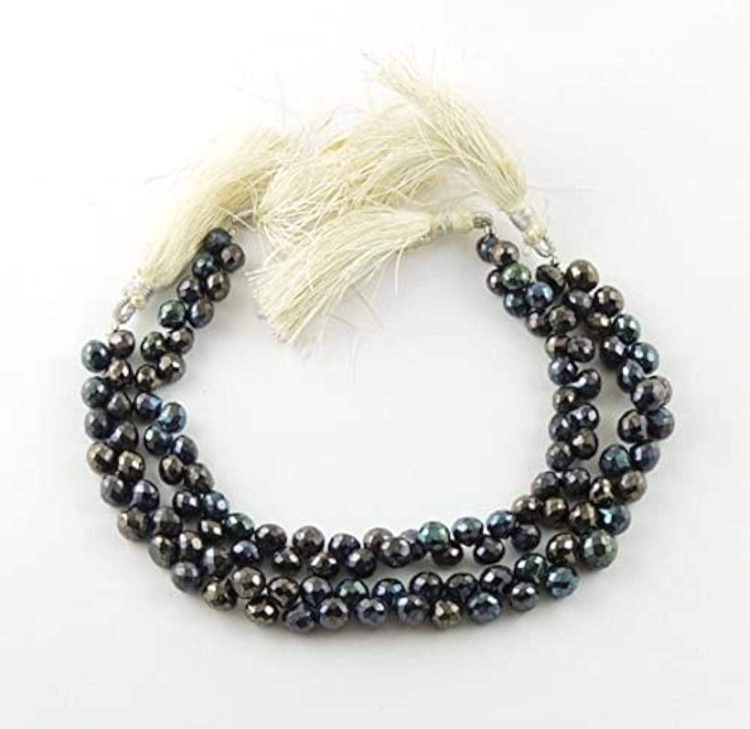 LKBEADS 2 Strand Natural Black Spinel Blue Coated Faceted Heart Shape Briolettes - Black Spinel Heart Beads 6mm-8mm 8 Inches