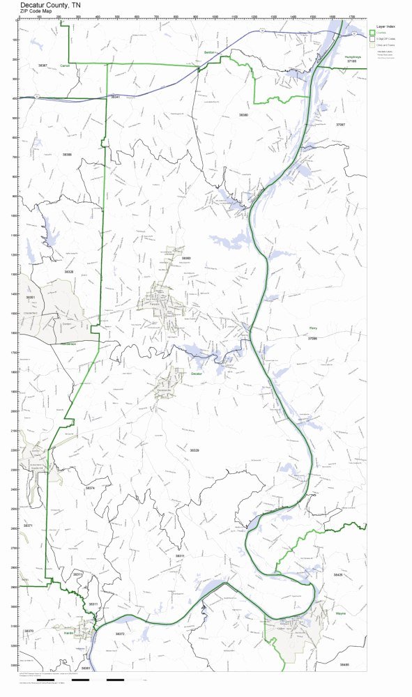 Decatur County, Tennessee TN ZIP Code Map Not Laminated