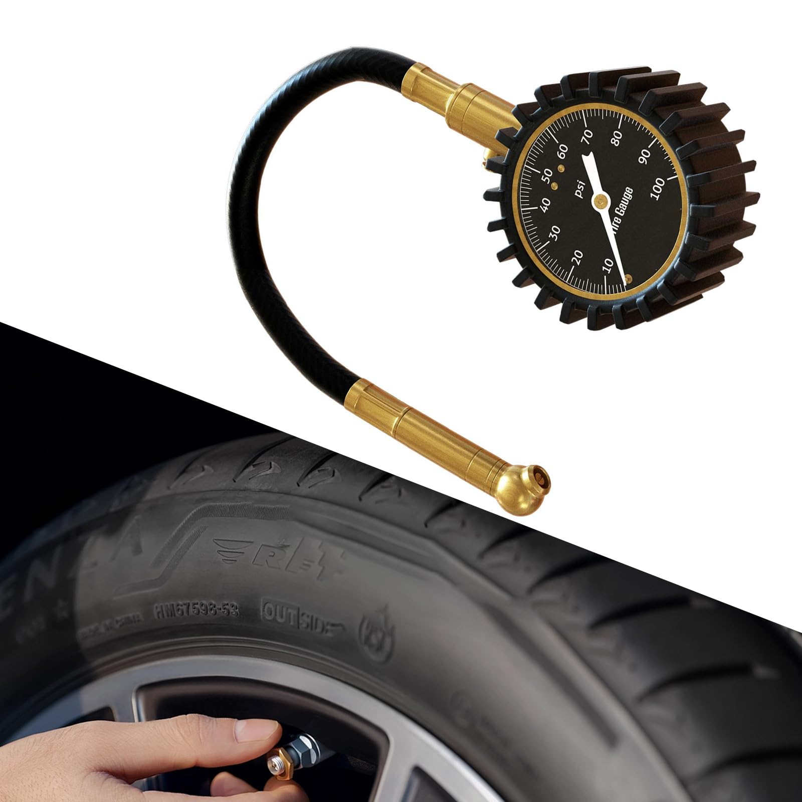 1 PC Car Tire Pressure Gauge with Round Dial, Heavy Duty High Precision Vehicle Tire Testing Equipment, Universal Durable Metal Mechanical Automotive Tire Test Accessories (Black #01)