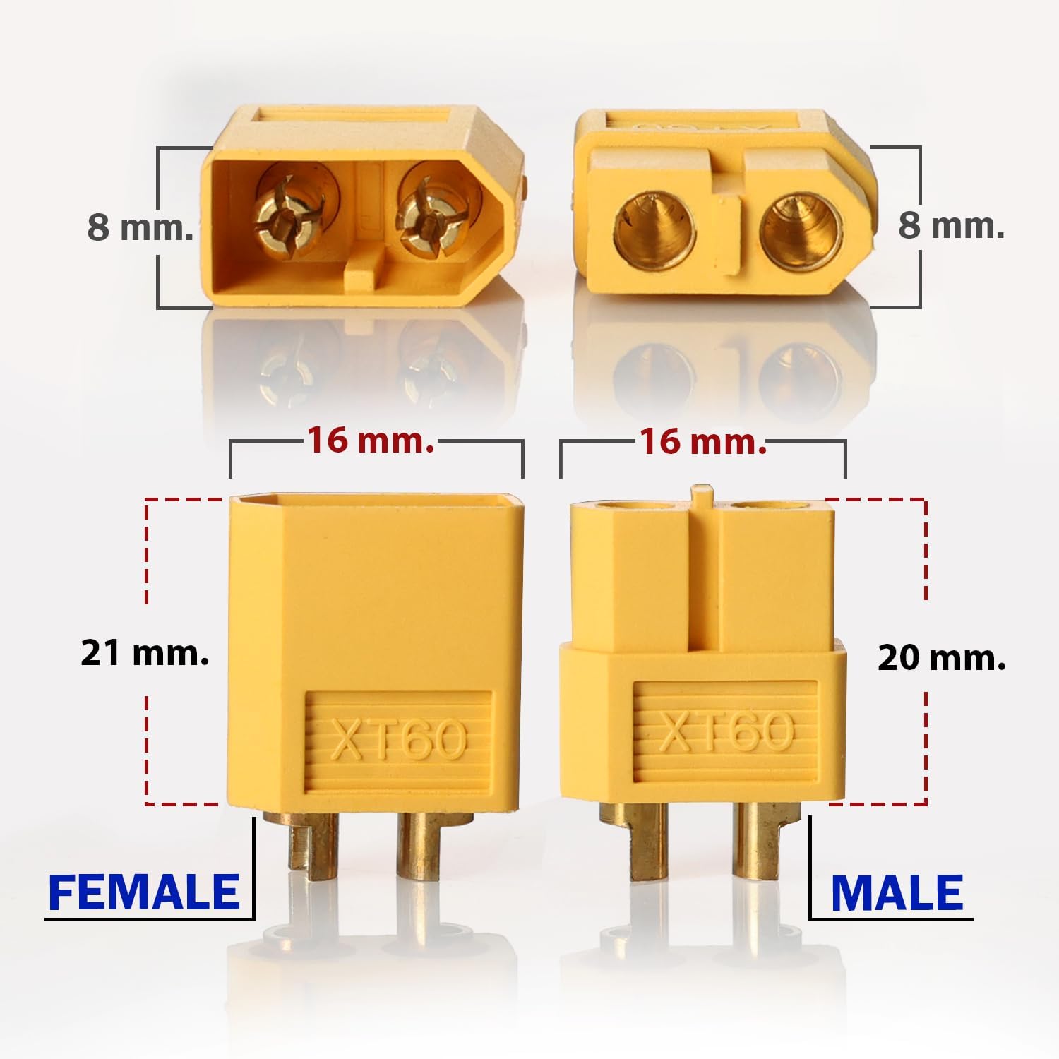 5 Pairs XT60H XT-60 Male & Female Bullet Connector Plug for RC Car/Boat/LiPo Battery 500V 60A (Heat Shrink Tube Included)