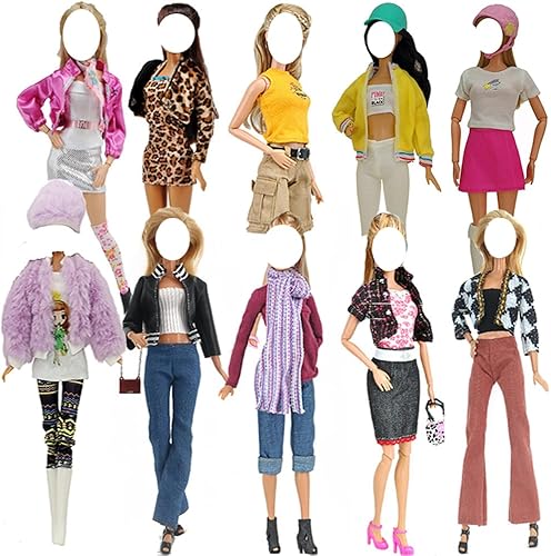 Ropa de muñeca, 5 conjuntos de trajes de pata de gallo, pantalones cortavientos sombrero para muñecas de 11.5 pulgadas, accesorios estilo aleatorio