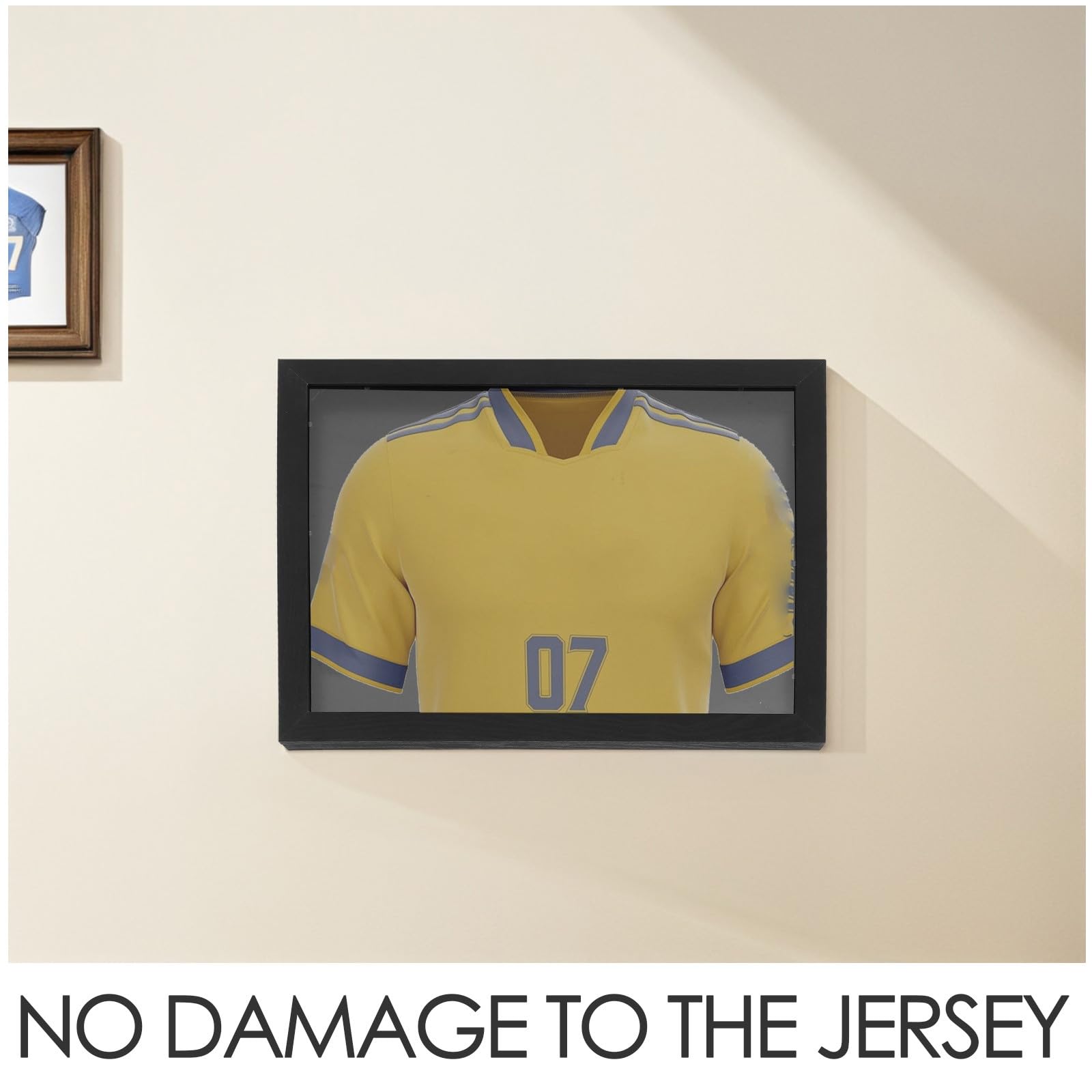 KALLORY Cuadro para Exhibición Versátil Camiseta Futbol de Madera Diseño Elegante y Fácil Instalación en Sala o Dormitorio