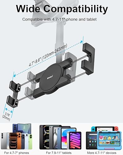 Miniatura 6 de woleyi Soporte para tableta de espejo retrovisor para automóvil, soporte para tableta de automóvil, clip universal giratorio de 360, para iPad Pro