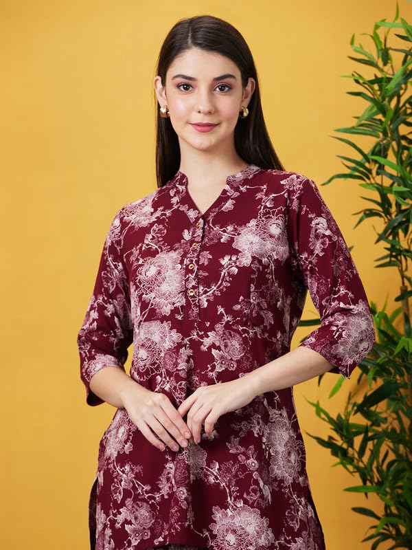 Image of AV2 Women's Maternity Night Suit Set|Nursing|Feeding Printed Tunic & Bottom Coord Set 2426