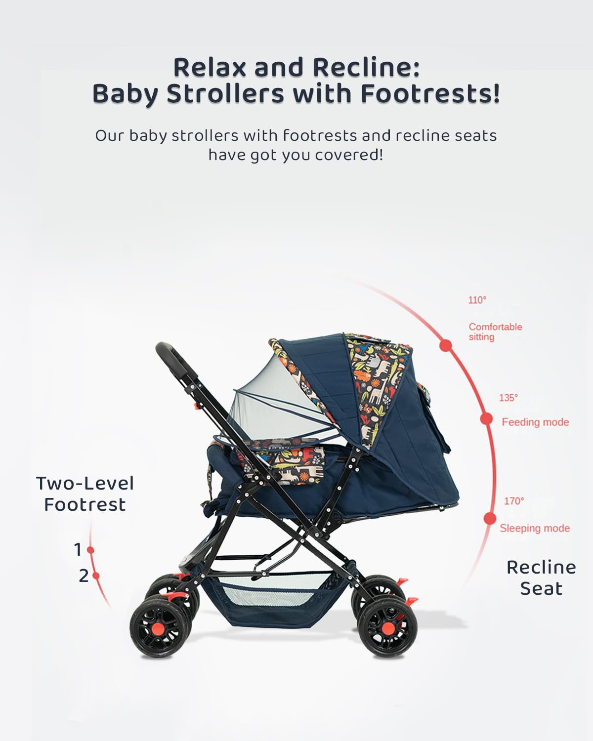StarAndDaisy Sunrise Baby Stroller Lightweight Foldable Stroller for 0-5 Years, 3-Point Safety Harness, Adjustable Backrest, 360° Swivel Wheel, Extended Mosquito Net, Reversible Handlebar, Large Storage Basket(Delta) - Image 7 thumbnail