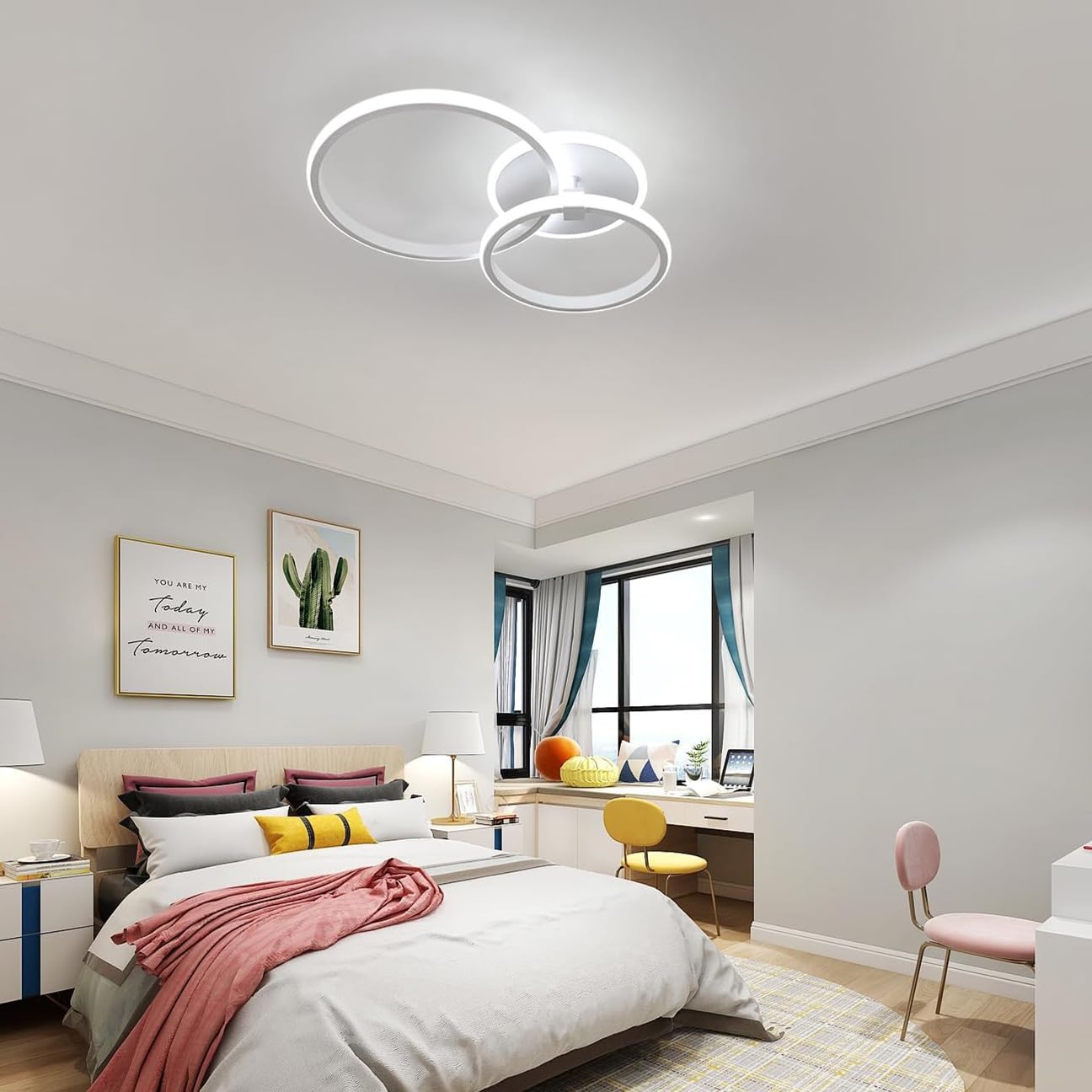 Comely Plafon LED Nowoczesny, 42W 4700LM Okrągły Design Oprawa Sufitowa LED, 6500K Zimna Biała Lampa Sufitowa Biała Do Sypialni, Salonu, Kuchni, Holu, Biura