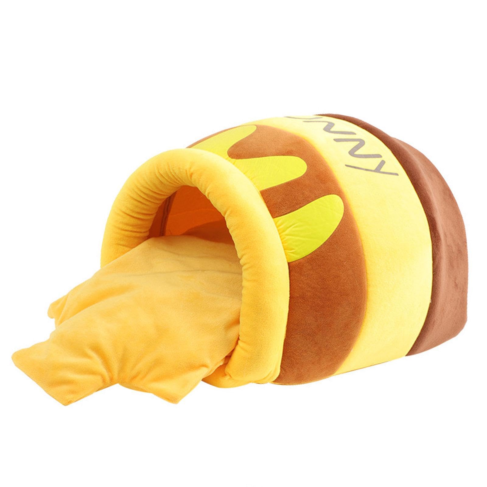 F Fityle Lit pour Chat en Forme de Pot de Miel, nid Chaud de Dessin animé, Coussin épais, Fond antidérapant, Niche Lavable Semi-fermée, Grotte, lit de Couchage