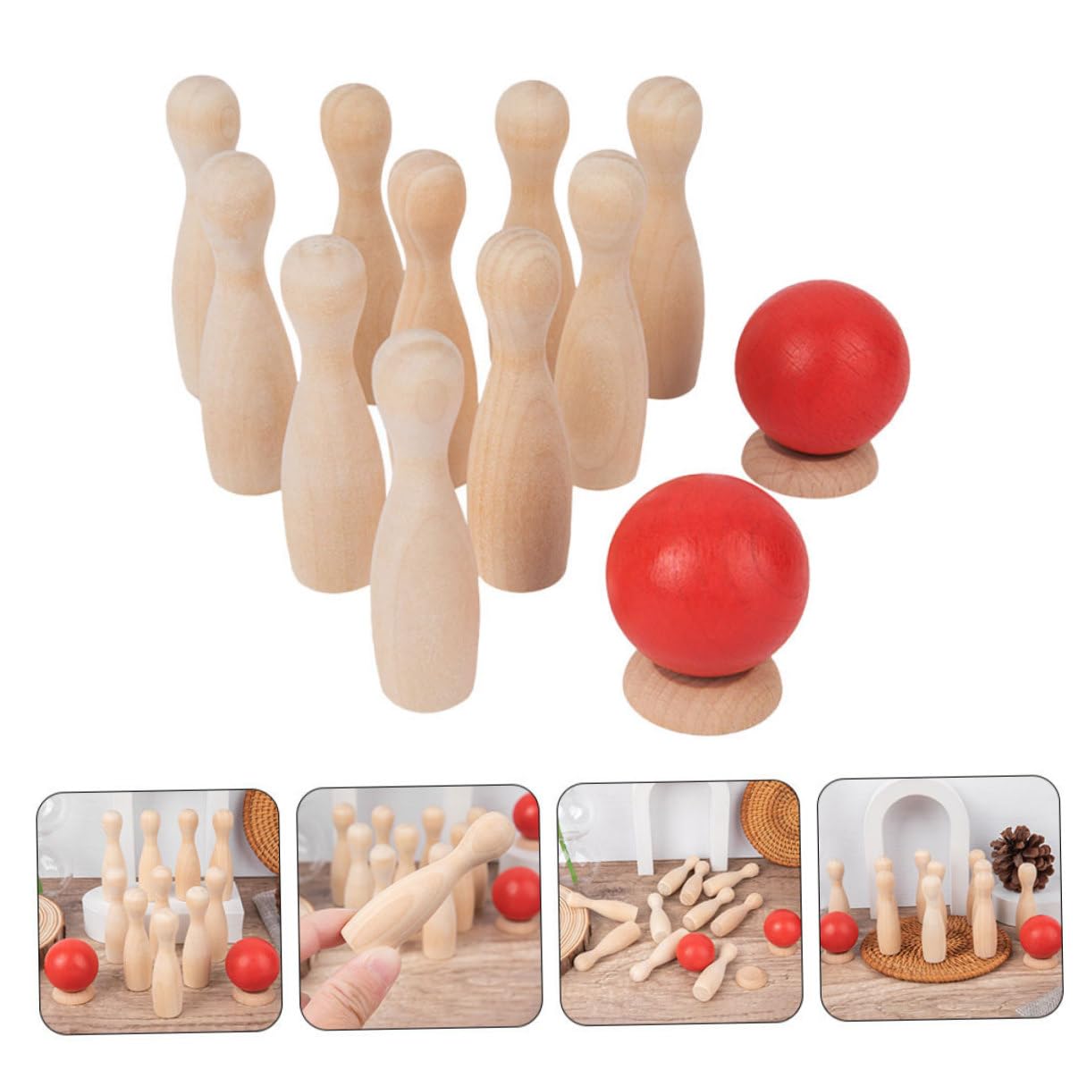 Healeved Jeu de Bowling de Table en Bois, 2 Lots pour Garçon et Filles