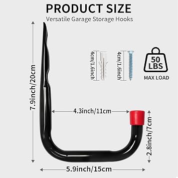 Heavy Duty Garage Storage Hooks, Wall Mount Storage Utility Hangers for Ladders, Bike and Garden Tools (7.9Inch x 5.9Inch)