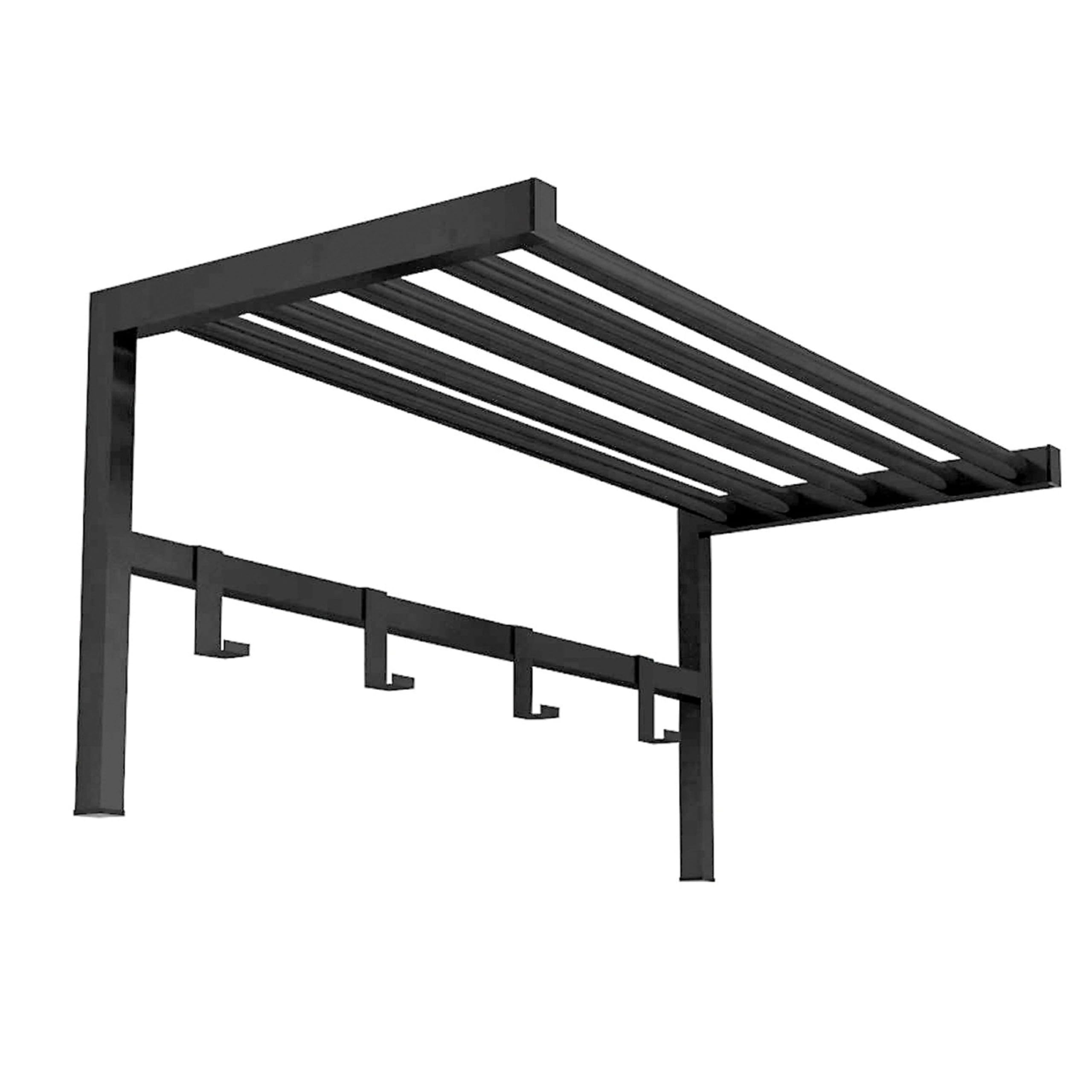 Miroytengo Perchero de Pared 4 ganchos y Estante en Metal Color Negro 69x33x34 cm