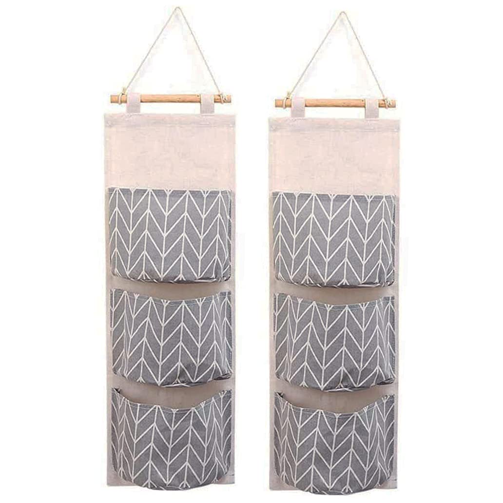 KuAoyoja Over The Door Closet Organizer, 2 Packs Waterproof Wall Hanging Storage Bags with 3 Pockets for Kitchen Bedroom Bathroom (Grey)