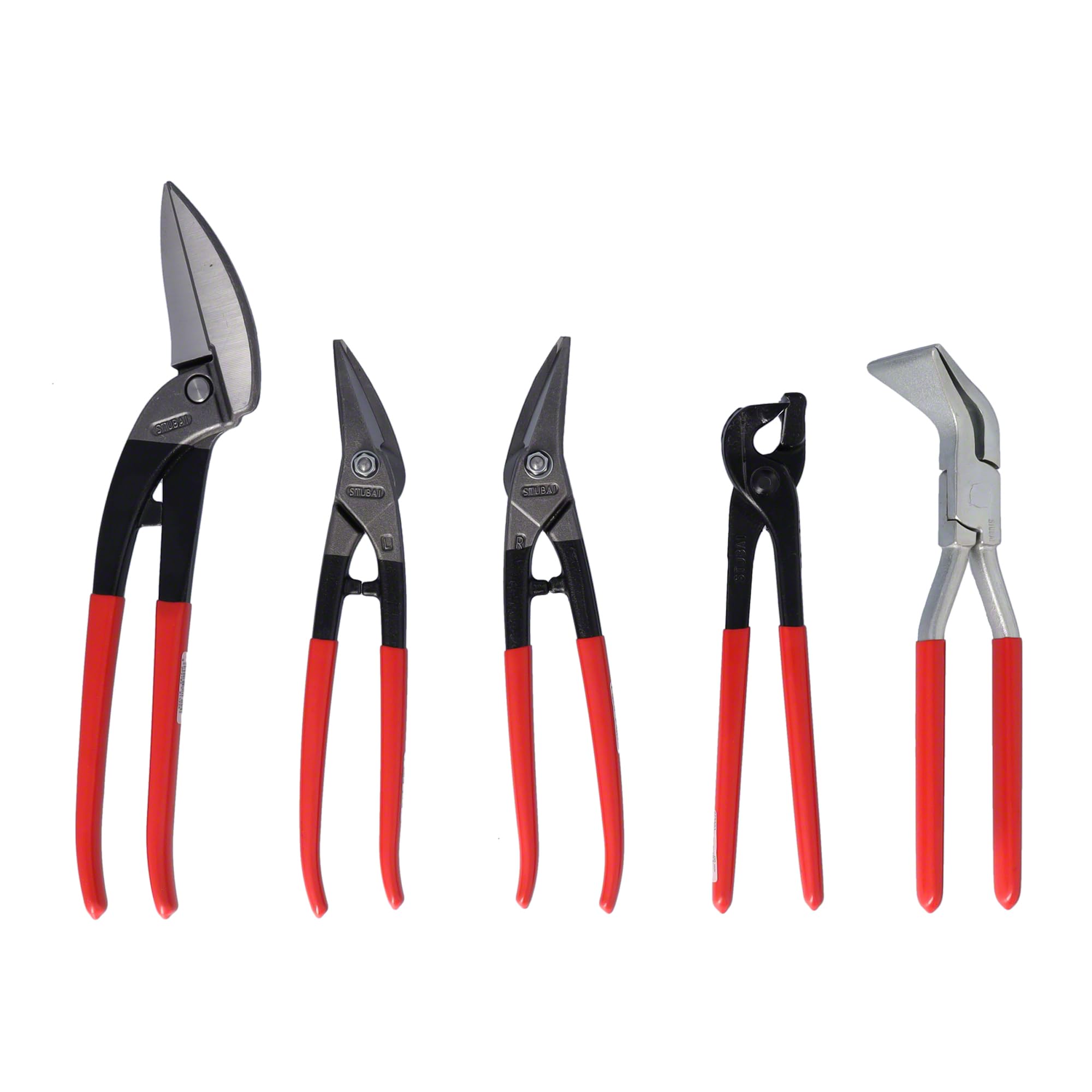 STUBAI Jeu d’outils de ferblantier 11 pcs en trousse à rouleau | cisailles à tôle G/D, pince à sertir 45°, gabarit de traçage, embouts & accessoires | qualité pro pour zingueurs & couvreurs