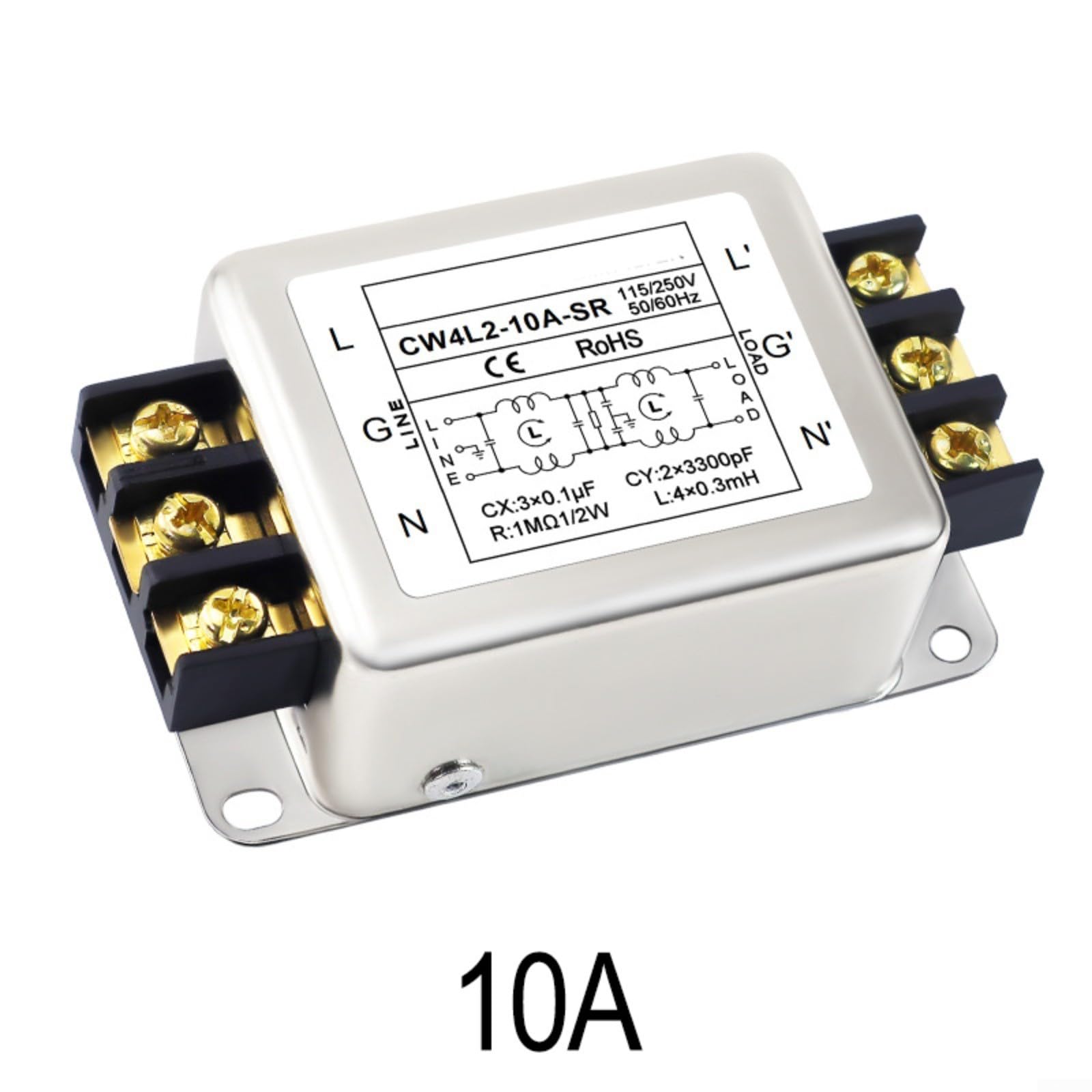 Netzfilter,CW4L2 Einphasiger Zweistufiger Netzfilter 3A/6A/10A/20A Entstörfilter Für Stromversorgung(10A)
