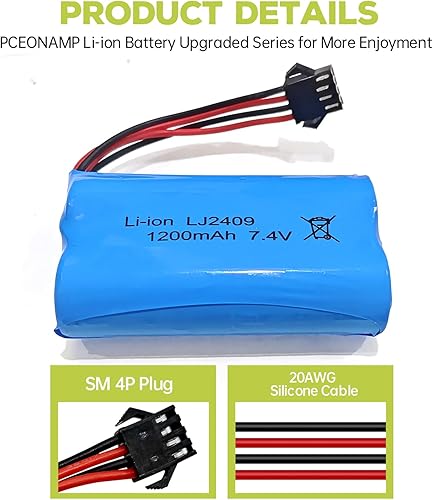 Miniatura 5 de Fytoo Accesorios 2 unids 7.4 V 1200 mAh SM-4P Plug Batería para EC08 Control Remoto Barco Batería de repuesto Modelo de barco Modelo de coche