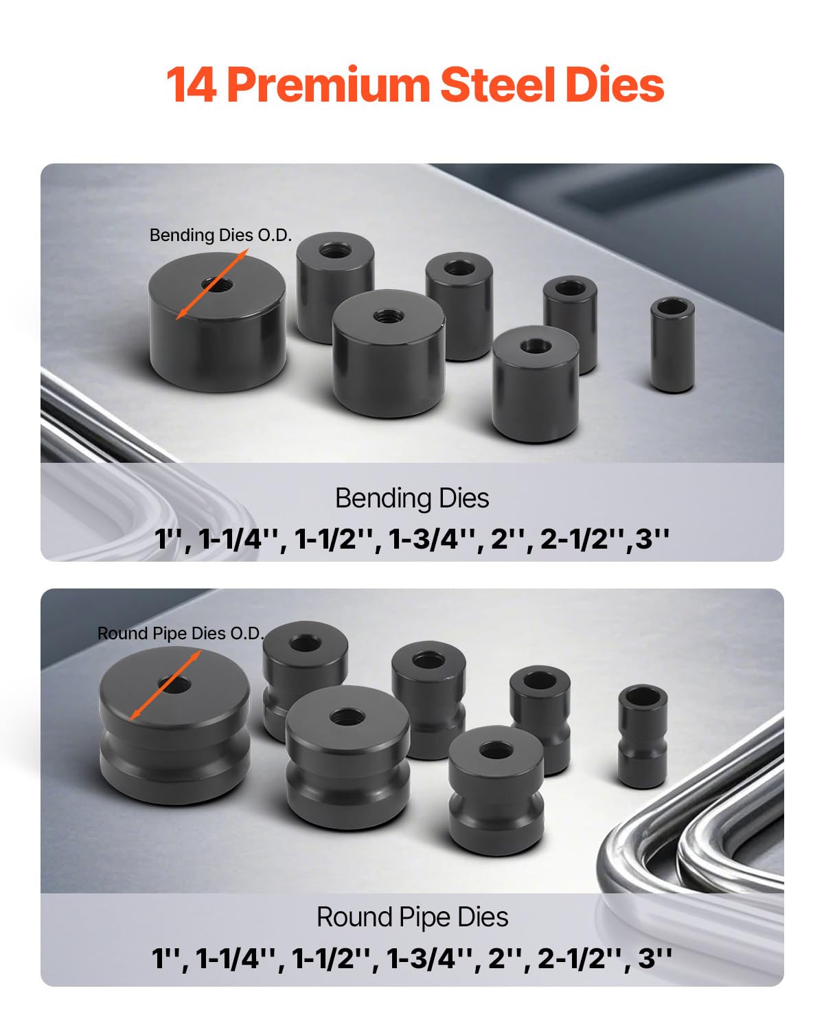 VEVOR Piegatubi Manuale per Tubi con Diametro Esterno Massimo 5,08 cm con 14 Matrici di Piegatura, Utensile per Piegatura Tubi a 200° in Rame Alluminio Ferro, per Riparazione Auto Frigoriferi