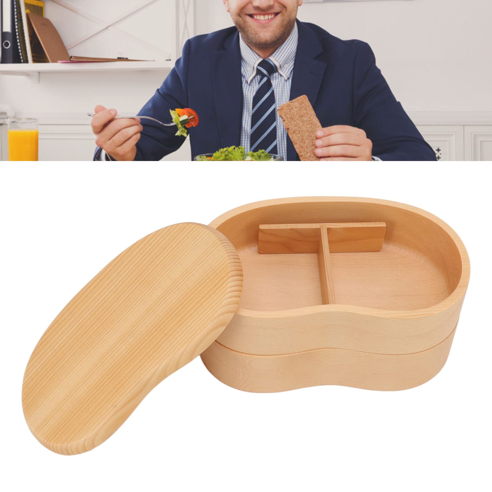 Boîte à, boîte à déjeuner japonaise en bois à double étage, récipient alimentaire avec cloison amovible pour l'école et le bureau